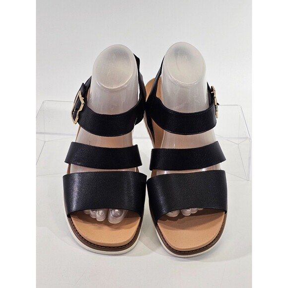 MW Women's 8 Dr. Scholl's Island Glow Sandal Black Faux Leather Strappy Shoes - Picture 6 of 9